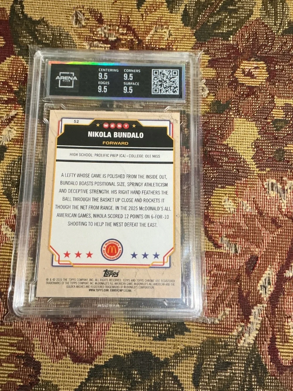 Nikola Bundalo 2025 TC McDonalds basketball AA #52 Refractor Graded Arena 9.5